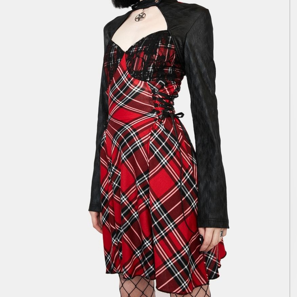 Devil Fashion - Plaid Cut Out Mini Dress
